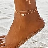 Zoestar Boho-Fußkettchen mit goldfarbenem Herz-Fußkettchen, Strandfußschmuck, Barfuß-Sandalen für Frauen und M