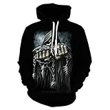 QTJY Unisex Sweatshirt 3D Gedruckter Totenkopf Hoodie, graue Jacke Herren Casual Hoodie, Herbst und Winter Mode Pullover K 5XL