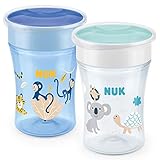 NUK Magic Cup Trinklernbecher | auslaufsicherer 360°-Trinkrand | 8+ Monate | BPA-frei | 230 ml | Affe & Koala (blau) | 2 Stück