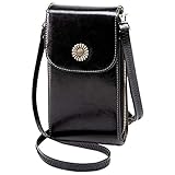 TEUEN Handy Umhängetasche Damen Leder mit Geldbörse 5 Kartenfächer Handytasche Zum Umhängen Damen Viele Fächer Handy Schultertasche Damen Klein Crossbody Tasche Handy Geldbeutel für Frauen (schwarz)