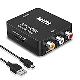 RCA auf HDMI Konverter, Amtake 1080P RCA Composite CVBS AV zu HDMI Video Audio Konverter Adapter für PS2/ Wii/ Xbox/ SNES/ N64/ VHS/ VCR Videorecorder DVD , Unterstützt PAL / NTSC mit USB-Netzkab