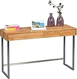 HomeTrends4You 616022 Schreibtisch / Sekretär / Konsolentisch Terri, Echtholz Wildeiche massiv geölt, Gestell Edelstahl, mit Schubladen, 120x42cm, Höhe 75