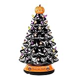Halloween Dekorationen Keramik Baum, 12 Zoll Handbemalter Mini Tischplatte Baum, Schwarzer Halloween Keramik Baum Mit Orangefarbenen Und Lila Lichtern, Halloween Dekoration Für W