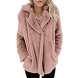 GFGHH Damen Casual Mantel Faux Revers Lange Ärmel Outwear Vordere Leistentaschen Zweireihig Coat Frauen Winter Langes Wolljacke Warme Jacke Weicher Teddy Fleece Cardigan Classics Ladies Hooded C