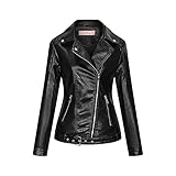 Zilosconcy Jacke Damen Übergangsjacke Schwarz Lederjacke Echtleder Warm Slim Fit Outdoorjacke Zip Up Wasserdicht Atmungsaktiv Mantel Kunstleder Jacke Motorradjacke Fahrradjack