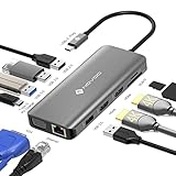 Docking Station 2 HDMI, NOVOO 11-in-1 USB C Hub 4 k 30Hz Triple Display Adapter 2 USB 3.0, 2 USB 2.0, VGA, Typ C 100W PD, Ethernet RJ 45, SD/TF Kartenle für MacBook Pro/Air und Mehr Typ C G