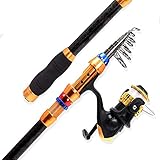 Sebasty Angelrute Reel Combo Telespin Rute Carbon Sea Fishing Spinnrute & Reel Combos Einziehbare Kabel Teleskop Aluminiumlegierung Kohlenstoffstahl (Color : Fishing Rod+Reel+Bag, Size : 2.4m)