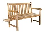 Ambientehome Teakholz Gartenbank 2-Sitzer Bank inkl. 1 Tablett Elba, Natur, ca. 120 cm Teakbank