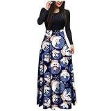 MRURIC Maxi Kleid Christmas Winterkleid Damen Casual Kleid Long Sleeve Lange Kleid angarm Lässige Langkleider Lose Strandkleider HoheTaille Maxikleider Lang
