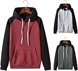 Freenfitmall Herren Hoodies Pullover Kapuzen-Sweatshirt Patchwork Top Sweatshirt Sportpullover Tasche, rot, XXL