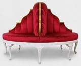 Casa Padrino Luxus Barock Rundsofa Rot/Weiß/Antik Gold - Handgefertigtes rundes Samt Sofa - Barock Hotel & Restaurant Möb