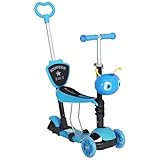 HOMCOM 5-in-1 Kinderroller höhenverstellbarer Tretroller Cityroller Scooter Kinder Roller Kickboard Lenker Teleskoprohr Blau 62 x 25 x 72,5