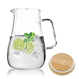 Luvan 2,0 Liter Glaskaraffe, natürlichem Bambusdeckel, 9,5 cm breit Wasserkrug, einfach Eis oder Obst hinzuzufügen, breiter Griff Wasserkaraffe, sehr gut geeignet für Saft, Wasser, Kaffee, Tee usw