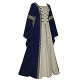 WXDSNH Damen Kleid Langer Quadratischer Kragen Langarm Trompetenärmel Gothic Retro Mittelalter Kostüm Halloween Edle Palastkleider Karneval Party