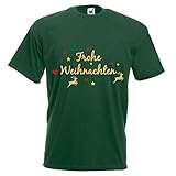 Shirt-Panda Herren Weihnachten T-Shirt · Frohe Weihnachten Rentier · Weihnachtsshirt · Christmas Tshirt · Shirt für Heiligabend und Adventszeit · 100% Baumwolle · Dunkelgrün XXL