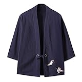 YM YOUMU Männer Japanische Kimono-Strickjacke Stickerei Jacke Jahrgang Lose Japanische Yukata-Manteloberseite Übergröße (Typ 1-Marine, EU S(Etikett L)/Büste: 40.2')