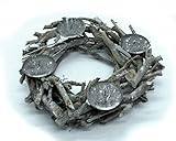 DARO DEKO Holz Kranz 35cm braun mit Kerzenhalter für Stumpenkerzen Adventskranz Kerzenkranz Winterdeko Tischdek