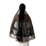 Jhoo Runde Halloween Schwarz Schleier mit Stickerei Spitze Zombie Braut Cover Gesicht Schwarz Elegant Retro Schleier für Hochzeit Horror Cosplay Kapelle Tägliche Kollokation Reise Fotografie (Schwarz)