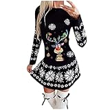 Kleider Weihnachten Damen Festlich Winterkleid Weihnachtspullover Kleid Langarm Xmas Partykleider Strickkleid Pullover Kleid Sweatshirt Blusenkleider Herbst Schmaler Rock Minikleid Geschenk FüR Party