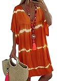 Minetom Damen Schulterfrei Strandkleid Bikini Cover Up Bikinikleid Beachwear S-XXL A Orange DE 38