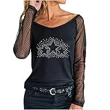 Langarmshirt Damen Langarm Locker Pullover Basic Oberteile Frauen Herbst V-Ausschnitt Tops Bluse Tunika Graphic T-Shirt Damen Oversize Sweatshirt Oberteil Top