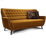 CAVADORE 3-Sitzer-Sofa Abby / Retro-Couch im Samt-Look mit Knopfheftung / 183 x 89 x 88 / Samtoptik, g