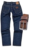 Wrangler Texas Stretch Herren Jeans Regular Fit inkl. Gürtel (W40/L30, Darkstone-Braun)