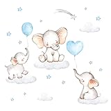 Little Deco Wandsticker Wandtattoo Kinderzimmer Deko Junge Tiere Elefanten blau Ballons Wolken Aufkleber Babyzimmer Spielzimmer Wandbild selbstklebend DL209-25