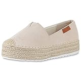 SCARPE VITA Damen Plateau Slipper Bast Espadrilles Sommerschuhe Slip On Schuhe Profilsohle Freizeit Plateauschuhe 188967 Creme Creme Bast 38