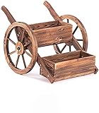 HTDHS Hölzerne Rad Blumentopf, Patio Gartendekoration Pflanztopf, Outdoor-Balkon Massivholz Blumenkasten Sukkulenten Blumenständer, 68