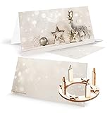 Logbuch-Verlag 3 edle Weihnachtskarten beige silber mit Mini Adventskranz + Umschlag - weihnachtliche Grußkarten DIN lang