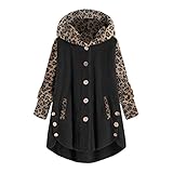 meiyin Strickjacken Für Damen Damenmode Herbst und Winter Geknöpfte Langarm Leopardenmuster Patchwork Kapuzen Plüschjack