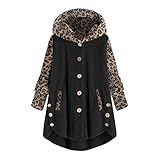 meiyin Winterjacke Damen Damenmode Herbst und Winter Geknöpfte Langarm Leopardenmuster Patchwork Kapuzen Plüschjack