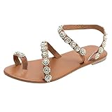 Sandalen Damen Sommer Frauen Flache Sandalen Modetrend Wunderschön Strass Glitzer Strandschuhe Neue Elegant Sexy Outdoorschuhe Einfach Aushöhlen Ring Toe Rö