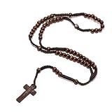 Angoter Holzkreuz Halskette Katholische Holzperlen Rosenkranz Kette Mit Jesus Seal Kreuz Religiösen Jesus Schmuck