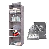 IYOYI Hängeorganizer Hängeregal Stoff, 5 Fächer Hängeregal Kleiderschrank Organizer für Jeans, Shirts, Pullover, T-Shirt & Schuhe - Hängeaufbewahrung mit verstärktem Boden (Grau)