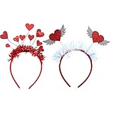 Amosfun 2 Stück Herz Boppers Stirnband Valentinstag Haarband Liebe Flügel Party Hairhoop für Frauen Mädchen Kinder DIY Kopfbedeckung Dekoration (Rot)