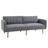 HOMCOM Schlafsofa Klappsofa 2-Sitzer Stoffsofa Bettsofa Sofa mit Schlaffunktion Sofagarnitur leinenartiges Polyester Gummiholz Grau 173 x 75 x 73