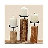 3er Set Kerzenständer aus indischem Eukalyptus Holz - Höhe jeweils ca. 15,5 cm, 19 cm, 24 cm - Durchmesser ca. 7,5 cm - Perfekt für Dekoration, Kerzen, T