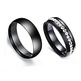 Aotiwe Partnerring Herren Damen Schwarz Ringe Glänzender Einreihiger Zirkon, Weiß Zirkon Runden Rostfreier Stahl Damen 62 (19.7) & Herren 57 (18.1)