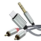 Lightning auf Cinch Kabel, Lightning und 3.5mm Klinke Stecker auf Zwei Cinch Stecker RCA auf iOS adapter Nylon Ummantelung kompatibel mit iPhone Smartphones MP3 Tablets Stereoempfänger Lautsp