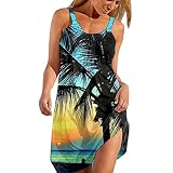 Dorjuli Damen Sommerkleid Rundhalsausschnitt Neckholder Retro Spaghettiträger Kurz Elegant Gemütlich Strandkleid Hawaii Kleid Boho Locker Freizeitkleider Blusekleid Freizeitkleid Für Frauen S-XXL