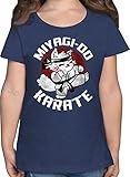 Trend Kinderkleidung und Co - Miyagi-Do Karate mit Katze rot/weiß - 128 (7/8 Jahre) - Dunkelblau Meliert - Statement - F131K - Mädchen Kinder T-S
