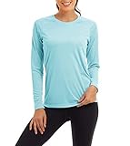 KEFITEVD Damen Sportshirt Langarm Atmungsaktiv Outdoor Longsleeve Freizeitshirt Leicht Wandershirt Lässig T-Shirt Sport Oberteil Seeblau XL