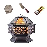 H-BEI Outdoor Garten Feuerstelle Grill Hinterhof Terrasse Gartenkamin Grillschale mit Rost 2 in 1 Kamin für Lagerfeuer Grillen in freier Wildbahn für Camping/Heizung im Freien/Lag