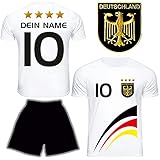 DE FANSHOP Deutschland Trikot mit Hose & GRATIS Wunschname Nummer #D8 2021/2022 EM/WM Weiss - Geschenk für Kinder Jungen Baby Fußball T-Shirt p