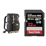 Mantona Luis Retro Fotorucksack (mit Echtleder-Applikationen, geeignet für 1x DSLR-Kamera, 3x Objektive und diverses Fotozubehör) schwarz & SanDisk Extreme PRO 32 GB SDHC-Speicherk