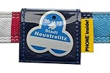 Josi.li Halsbandtasche für Hundemarken bis 38x38mm, Nappaleder, 5 Farben, bis 40mm Halsbandbreite, 3 Fächer für bis zu 4 Hundemarken, Adresskarton, Hinweislabel (Royalblau)