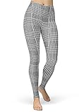 sissycos Damen Plaid Leggings, Tartan Karo Leggings mit für Damen, Yoga Mädchen Fashion Stretch Leggins Lang (Schwarzweiss-Plaid, S-L)