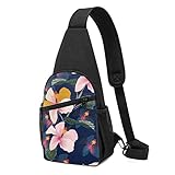 Nahtloses Blumenmuster Rosa Pastell Farbe Hibiskus Blumen auf dunkelblau abstrakte Sling Bag One Strap Wandern Crossbody Brusttasche leicht Schulter Daypack für Männer F